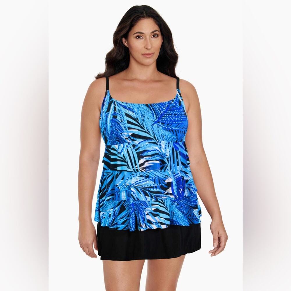 Longitude Long Torso Tuffle‎ Skirtini Dress Swimsuit Sz 20 Blue Jungle NWT